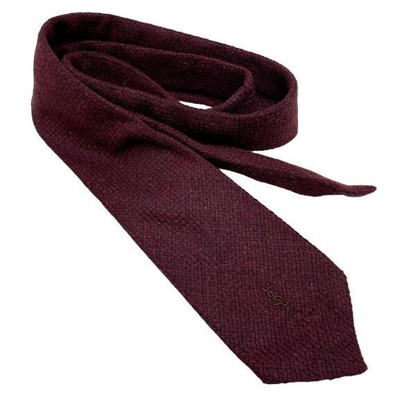 Vintage Maroon Yves Saint Laurent Tweed Wool Blend Tie YSL - Picture 2 of 6